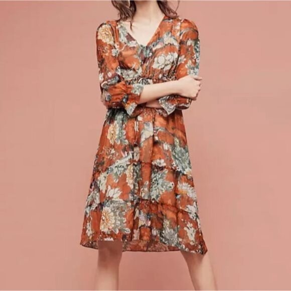 HEMANT & NANDITA Dresses & Skirts - Hemant & Nandita For Anthropologie Zeri Floral Tiered Peasant Dress 0